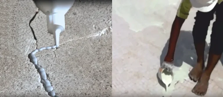 Filling terrace cracks with PSV Premix waterproof repair material