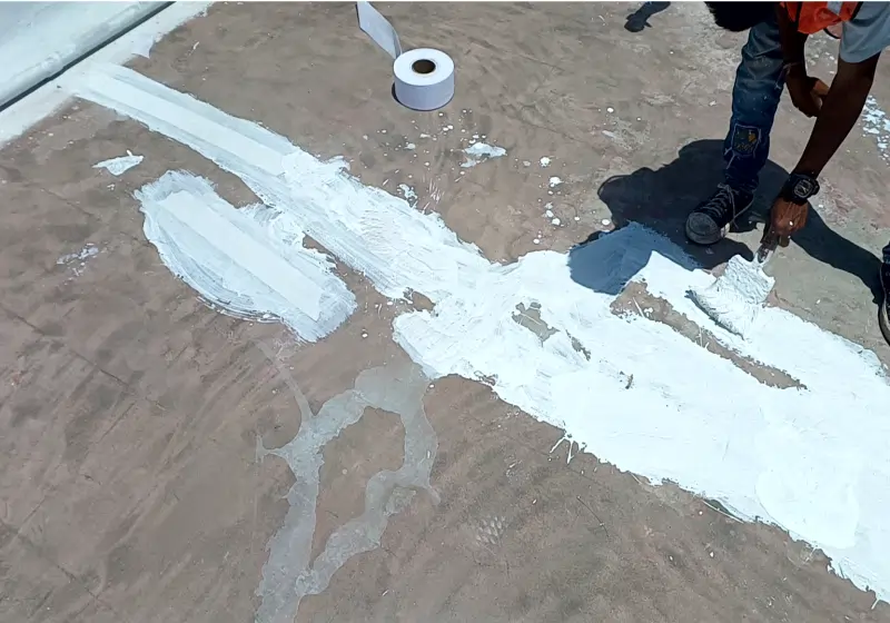 Terrace crack repair and leakage treatment with sealing material